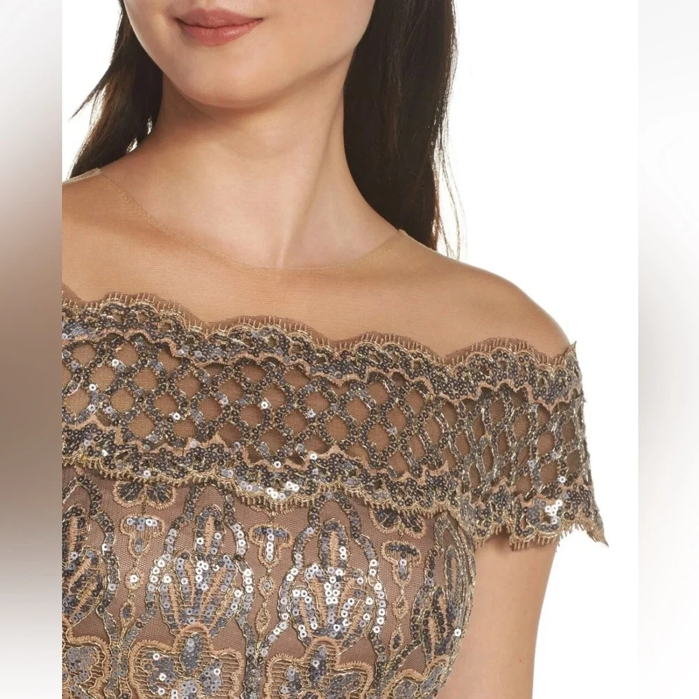 Tadashi Shoji Hawley Sequin Embroidered Gown in copper/rose color Size 10 - Picture 4 of 10